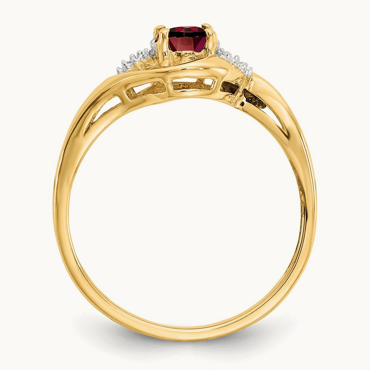 Garnet and Diamond Ring — 14K Yellow Gold