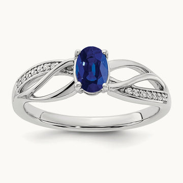 Polished Sapphire and Diamond Ring