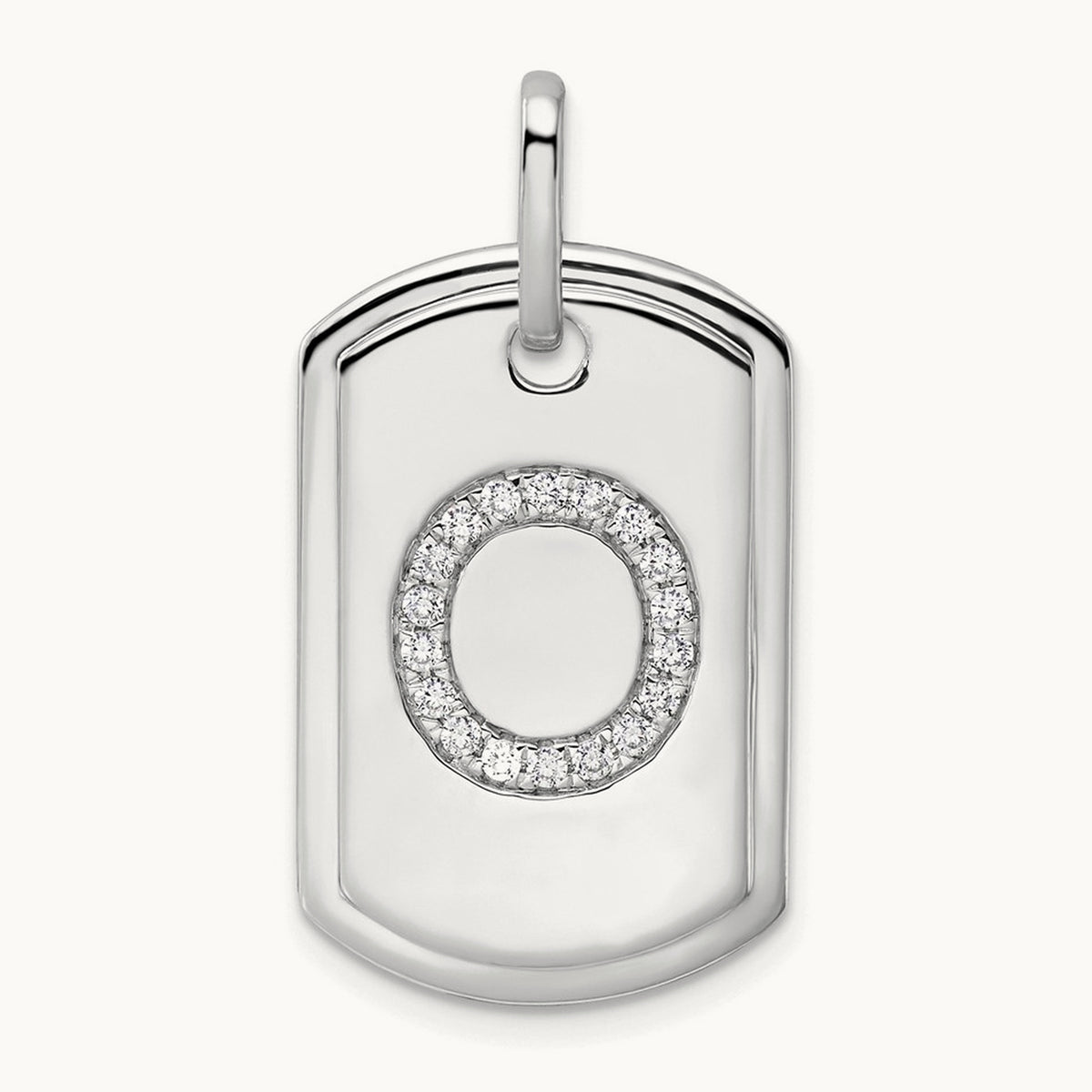 Diamond Dog Tag Charm — 14K White Gold, O