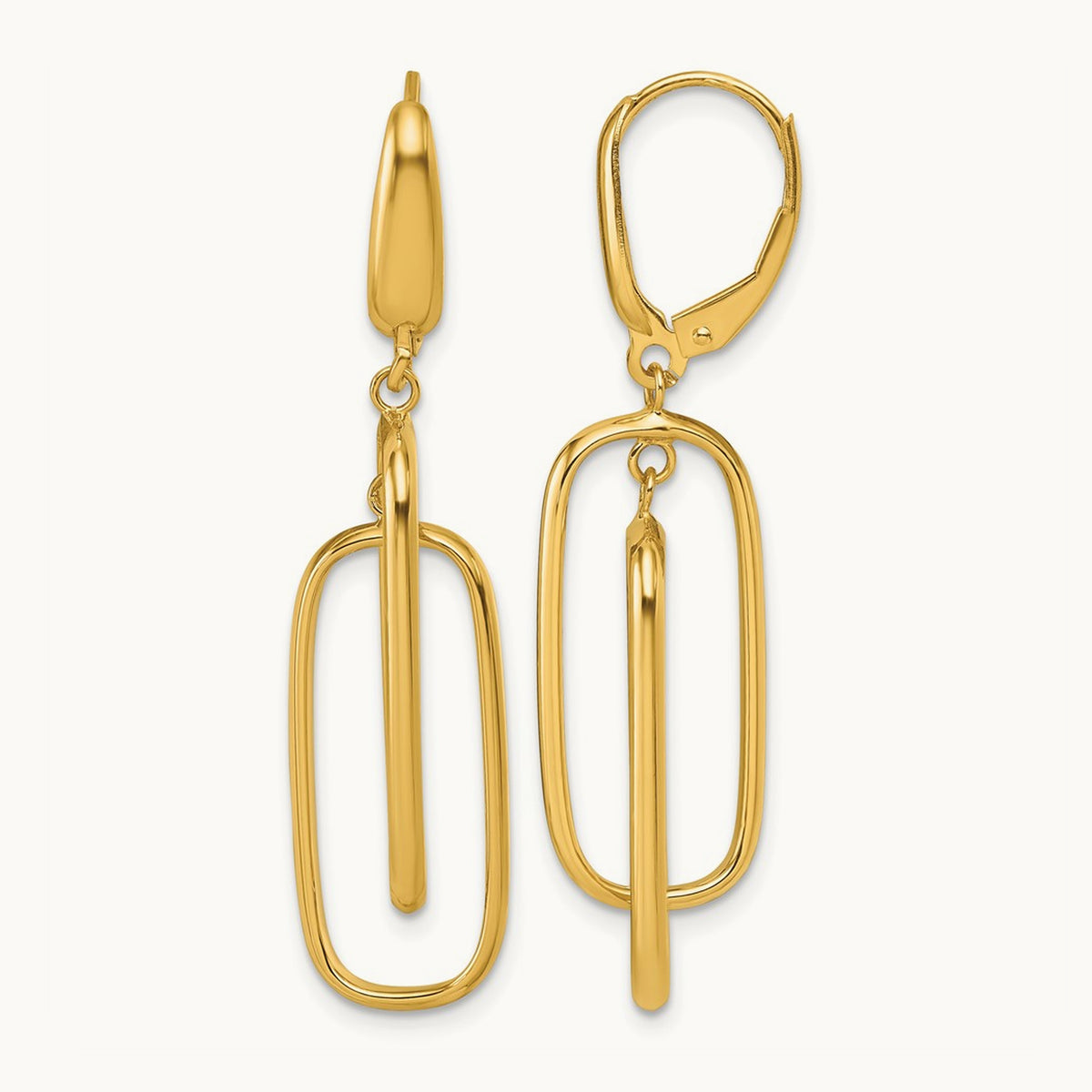 Polished Dangle Rectangles Leverback Earrings, 14K