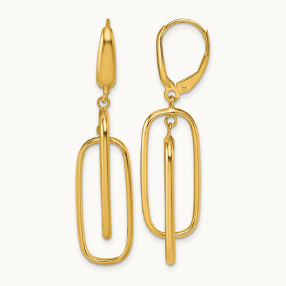 Polished Dangle Rectangles Leverback Earrings, 14K