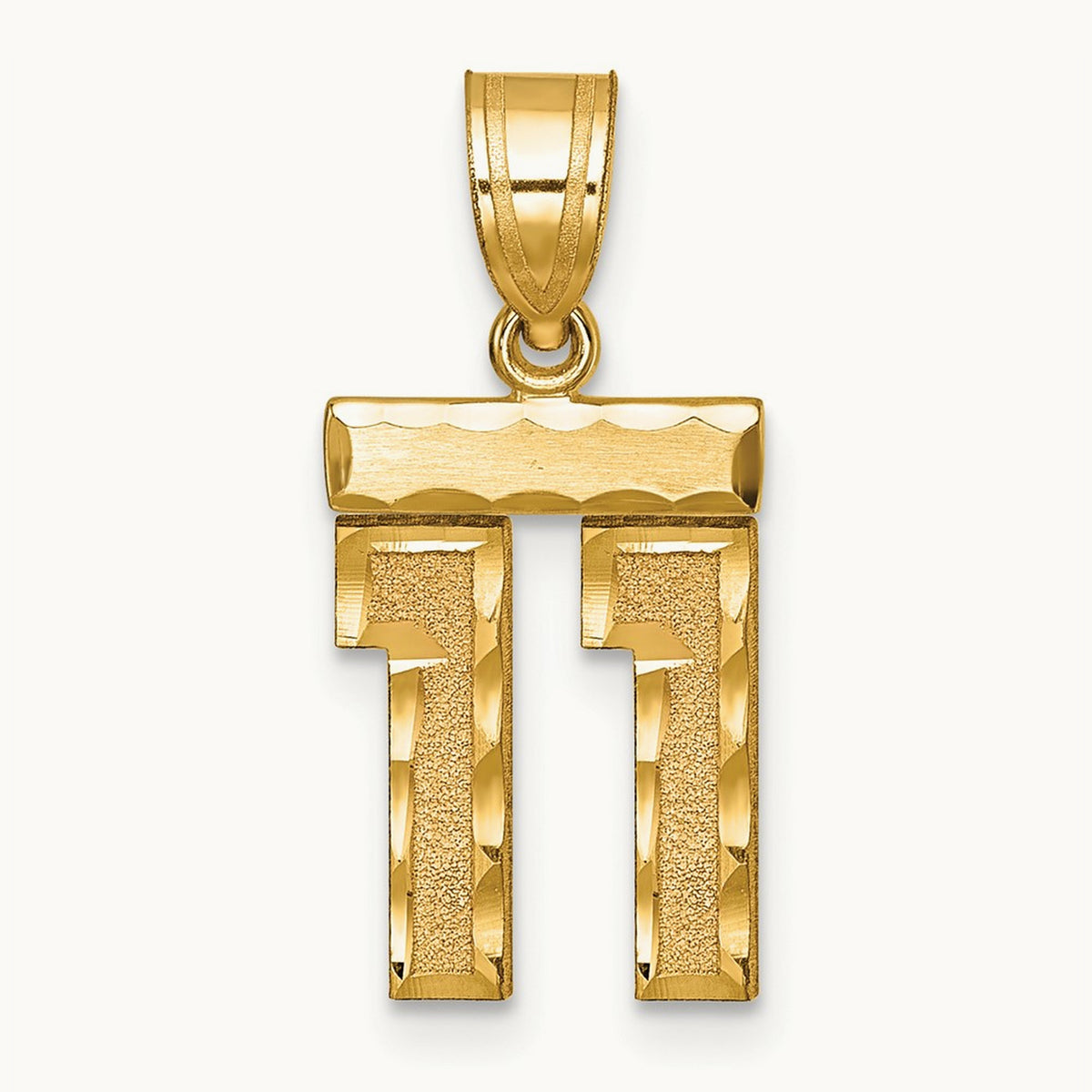 Small Brushed Diamond-cut Number 11 Charm, 14K