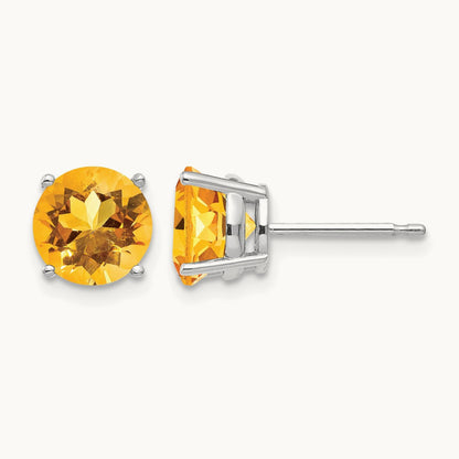 Citrine earring, 7mm, 14K White Gold