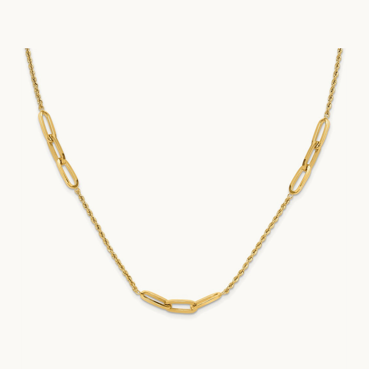 Polished and D/C Fancy Link Rope Necklace, 14K