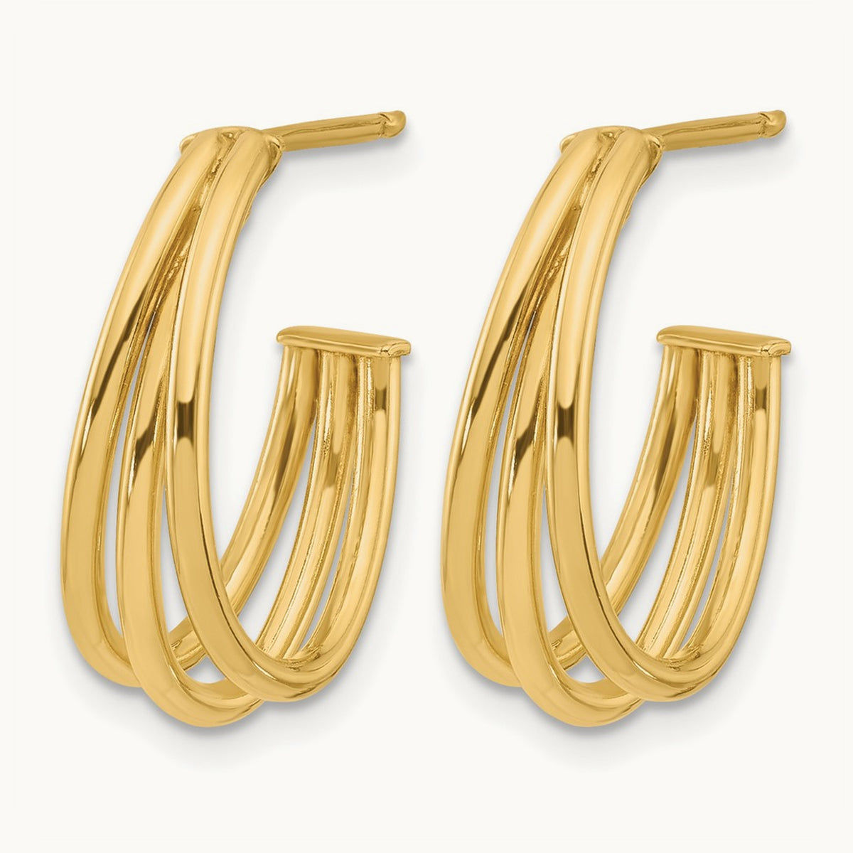 Polished 3-Row J-Hoop Post Earrings, 14K — Leslie's
