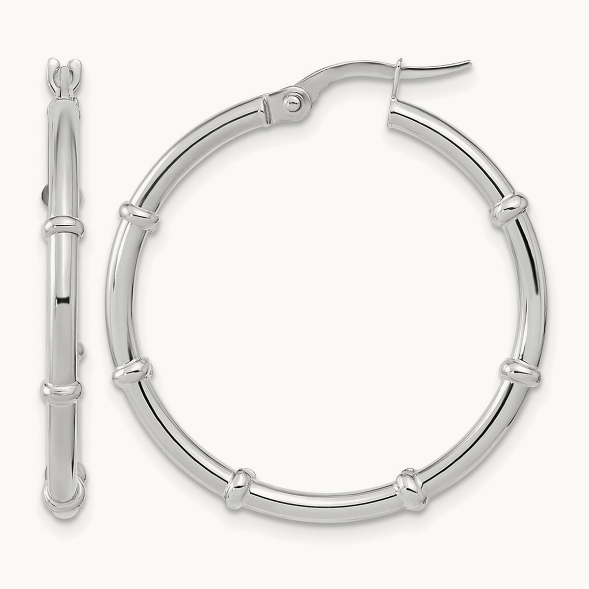 Polished Fancy Hoop Earrings — 14K White Gold, 28.75mm