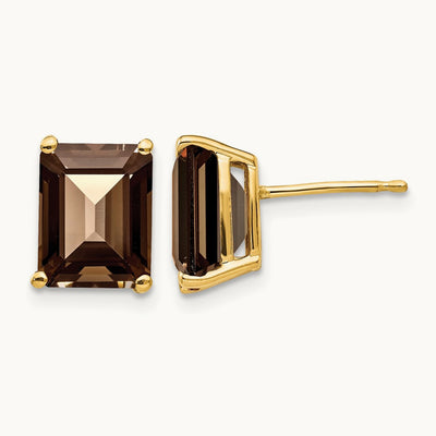 9x7 Emerald Smoky Quartz Earrings, 14K