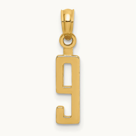 Polished Number 9 Pendant — 14K Yellow Gold