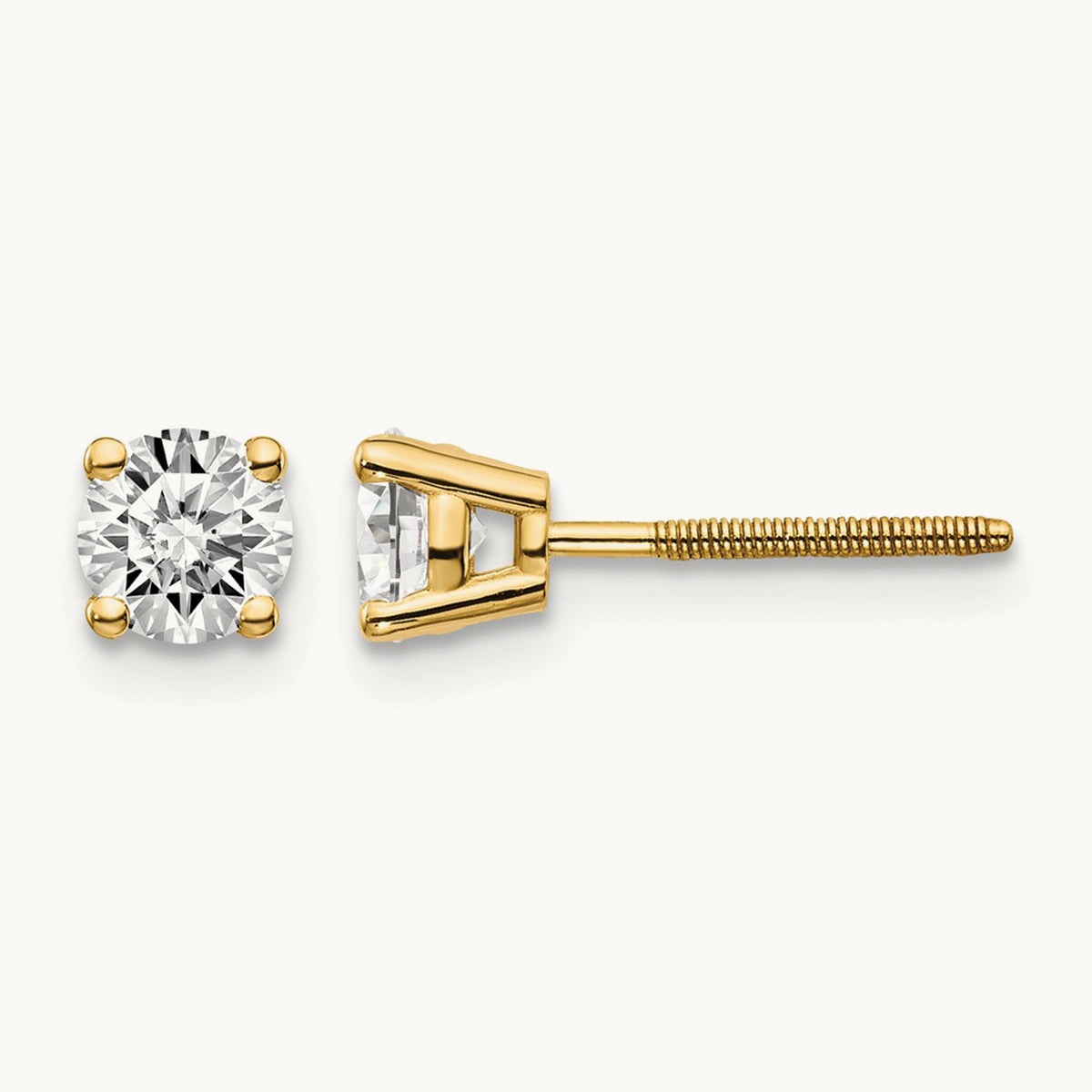 Diamond Stud Thread on/off Post Earrings — 14K Yellow Gold, 4.4mm