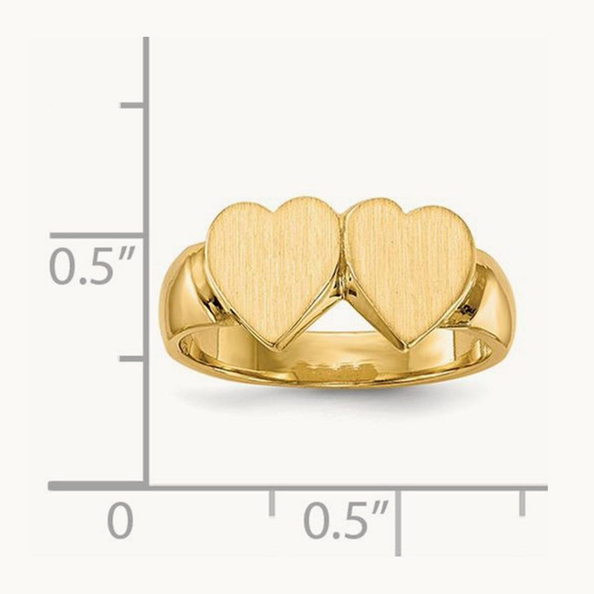 8.0x8. Closed Back Double Heart Signet Ring, 0mm, 14K