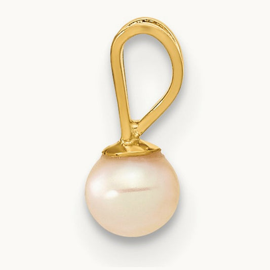 3- Pink Round Freshwater Cultured Pearl Pendant, 14K Gold