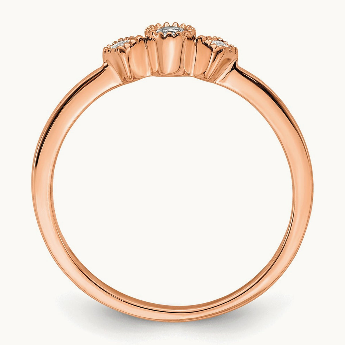 Petite Beaded Edge Round/Princess Complete Diamond Ring — 14K Rose Gold, 7