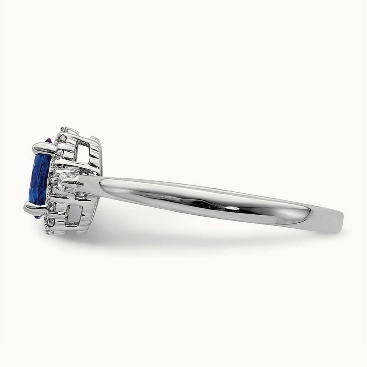 Oval Sapphire and Diamond Halo Ring, 14K White Gold