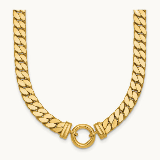 Polished 18in Curb Link with Circle Element Necklace, 14K