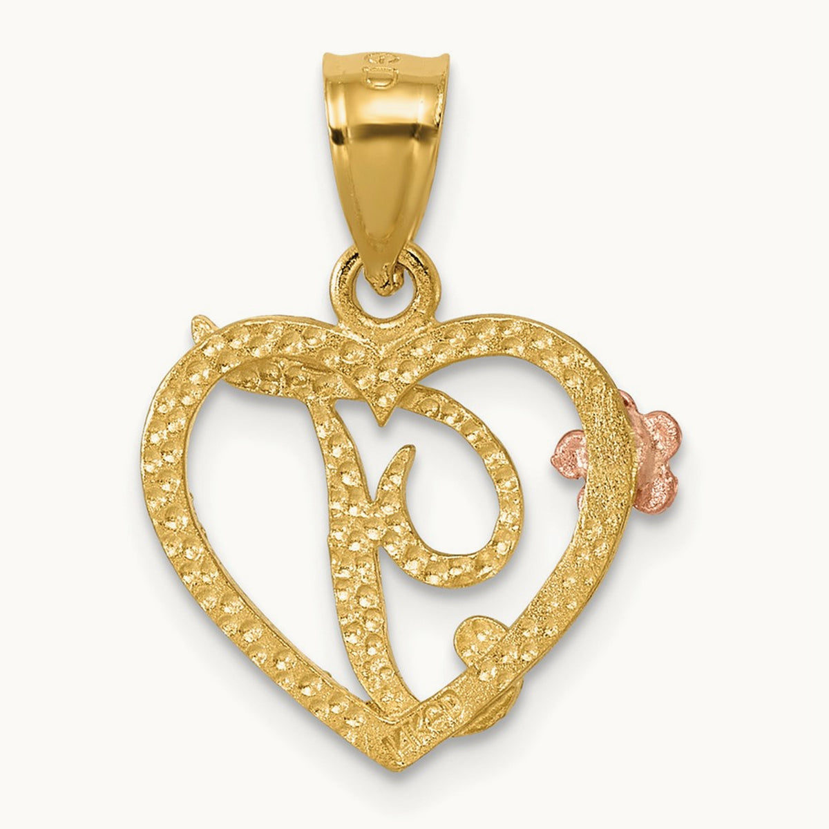 Heart Initial Pendant — 14K Two-Tone Gold, T