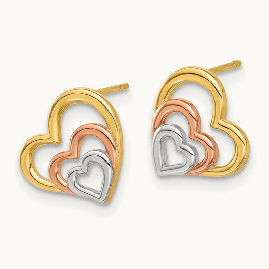 Madi K with Rose and White Rhodium Polished Heart Post Earrings, 14K