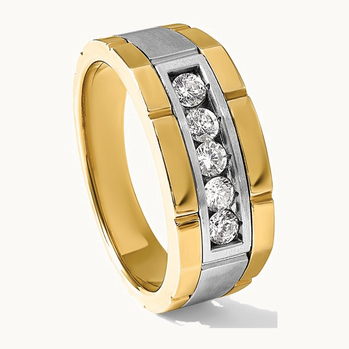 IBGoodman 14K Two-tone Men's Polished and Satin 5-Stone 1/2 Carat AA Quality Diamond Ring