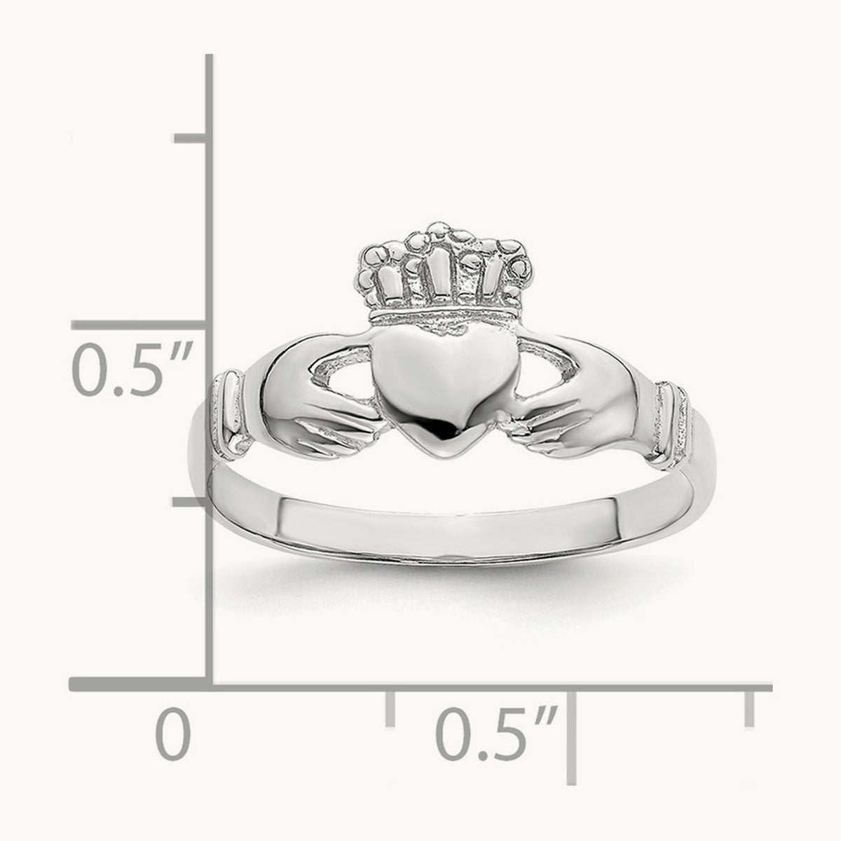 Polished Claddagh Ring, 14K White Gold