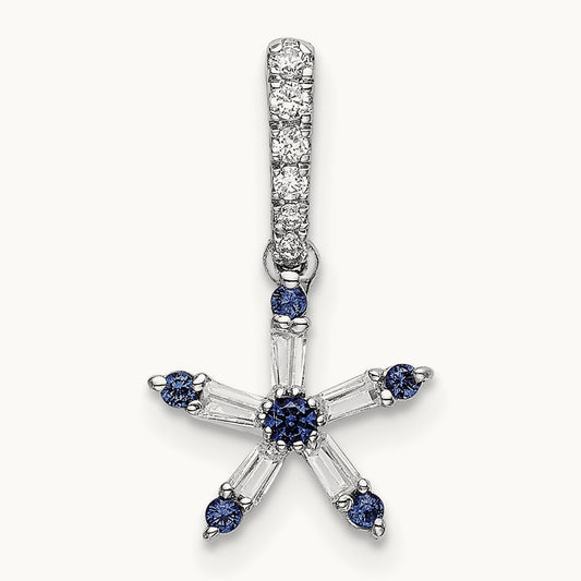 Blue Sapphire and Diamond Star Pendant, 14K White Gold