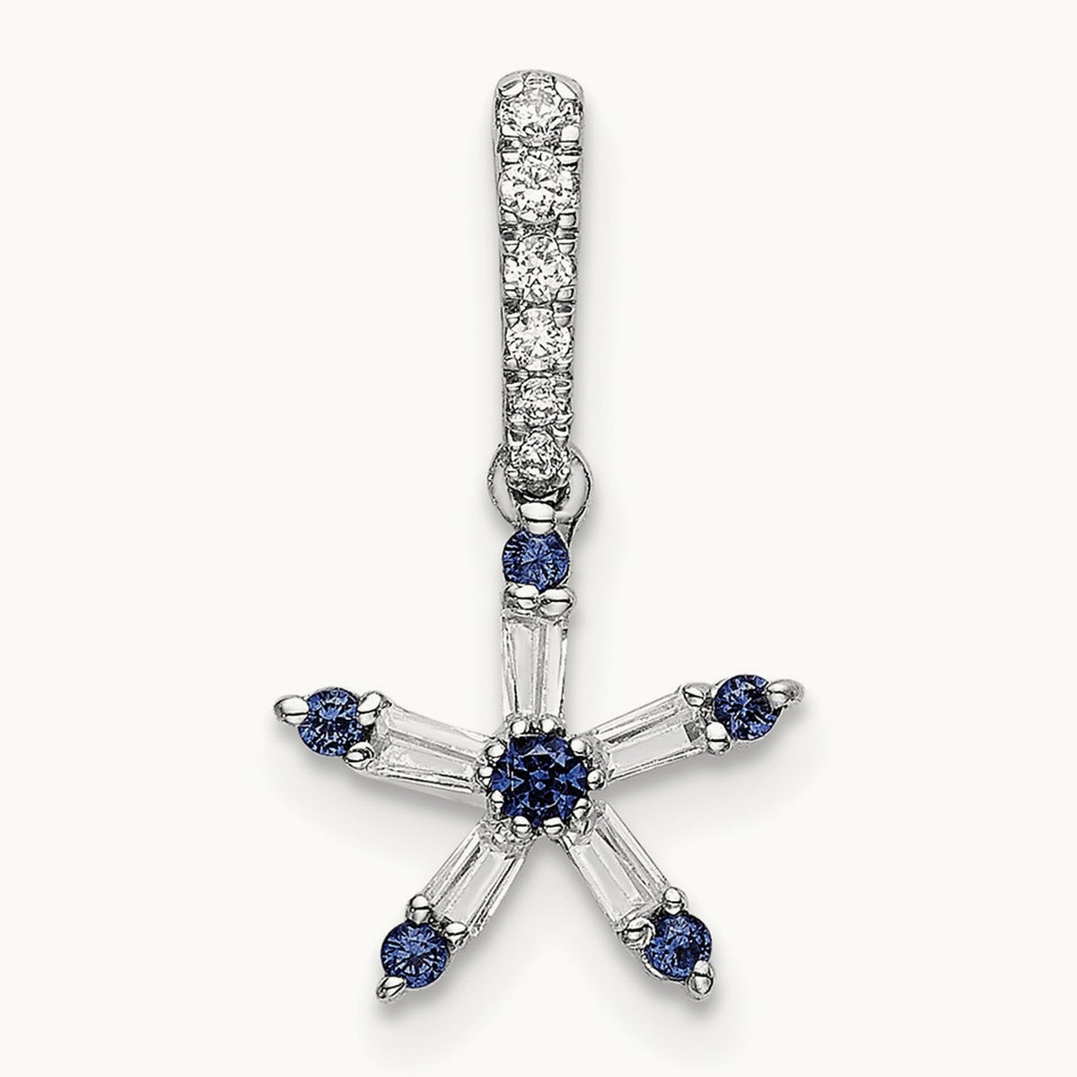 Blue Sapphire and Diamond Star Pendant, 14K White Gold