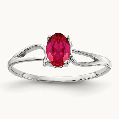 6x4mm Oval Ruby ring, 14K White Gold
