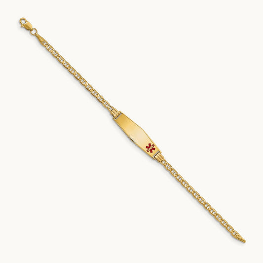 Medical Soft Diamond Shape Red Enamel Anchor ID Bracelet, 14K