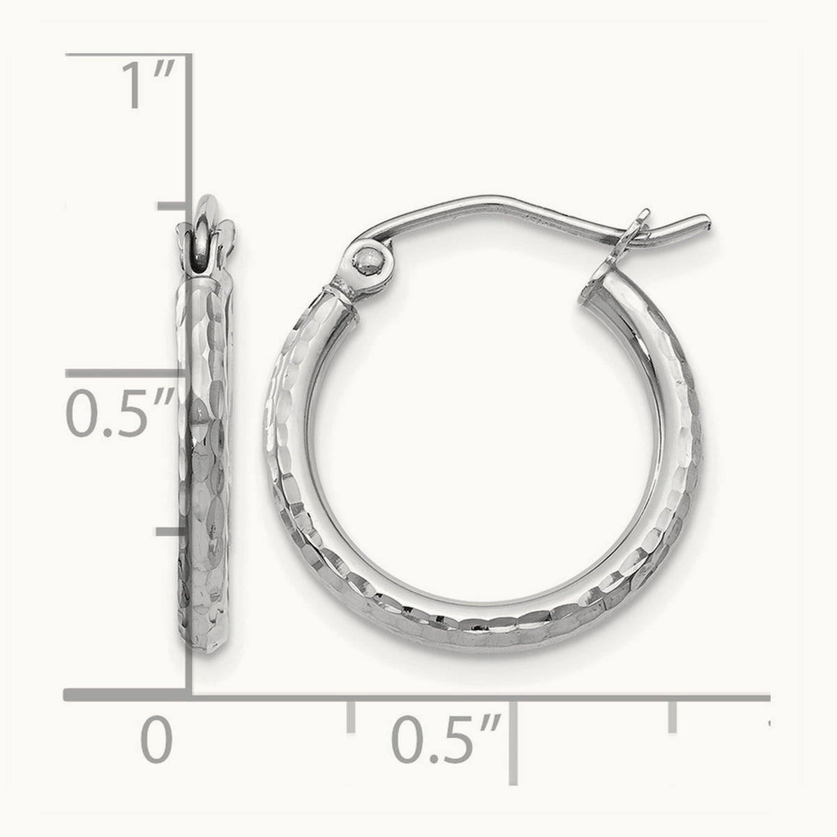 Diamond-cut Hinged Hoop Earrings — 10K White Gold, 17mm
