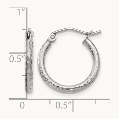 Diamond-cut Hinged Hoop Earrings — 10K White Gold, 17mm