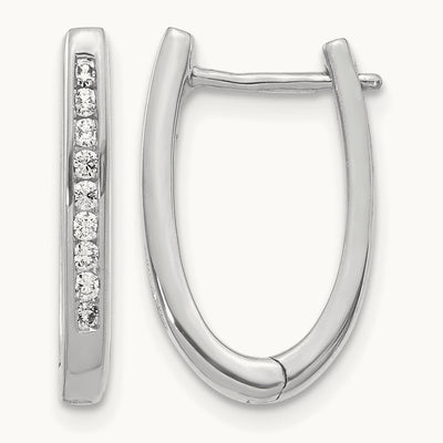 Diamond Oval Hinged Hoop Earrings — 14K White Gold, 11mm