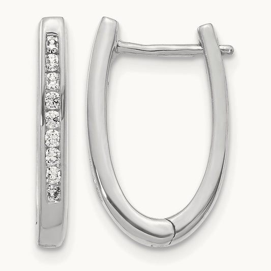 Diamond Oval Hinged Hoop Earrings — 14K White Gold, 11mm