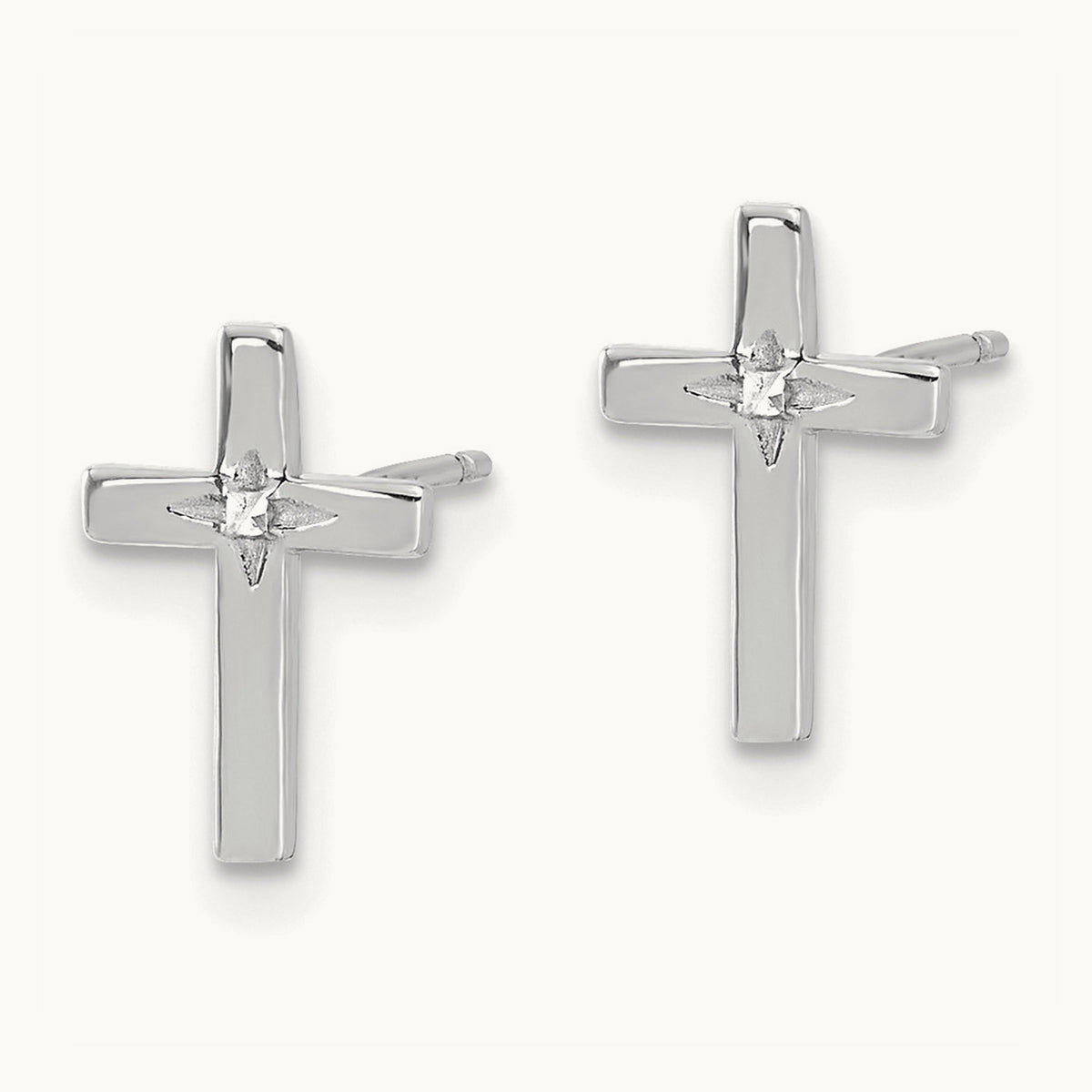 Cross Post Earrings with White Rhodium — 14K White Gold