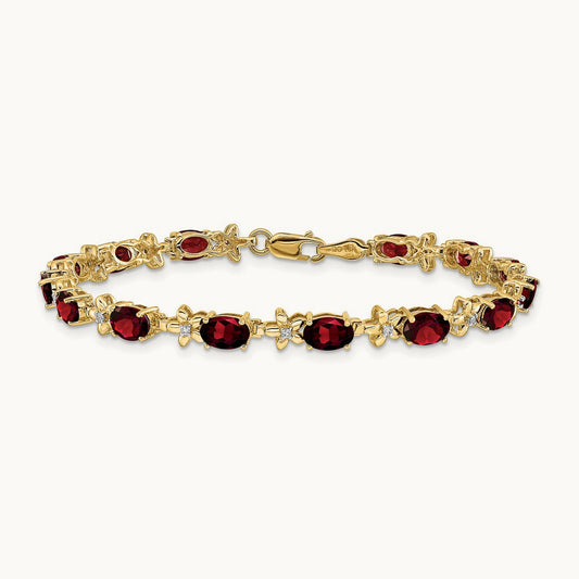 Floral Diamond and Garnet Bracelet, 14K