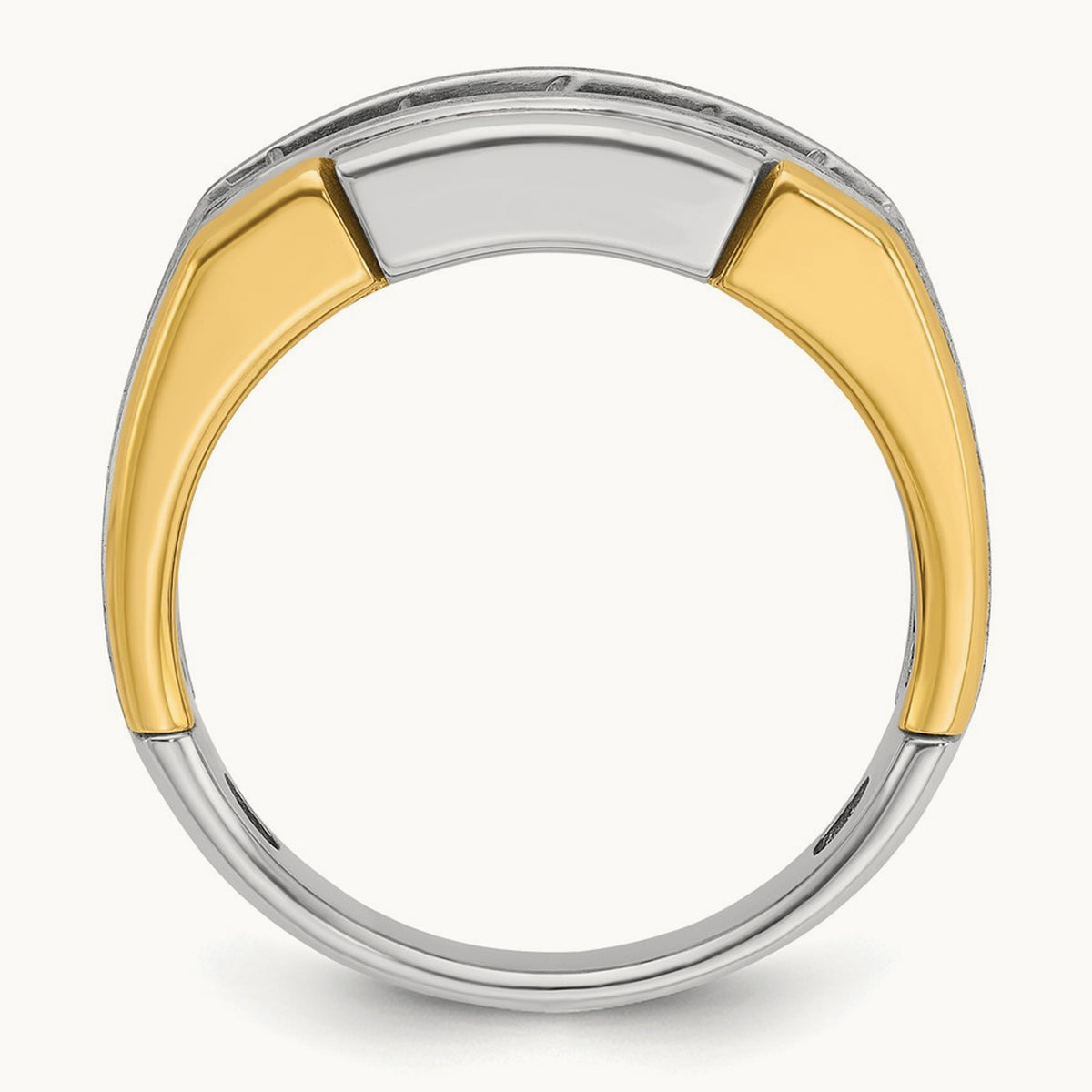 14ktt IBGoodman Men's Polished Satin & Grooved 5-Stone Diamond Ring