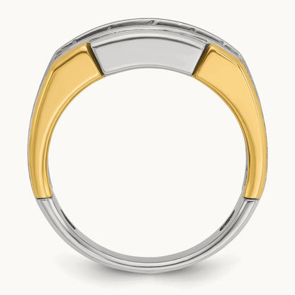 14ktt IBGoodman Men's Polished Satin & Grooved 5-Stone Diamond Ring