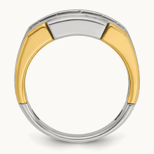 14ktt IBGoodman Men's Polished Satin & Grooved 5-Stone Diamond Ring