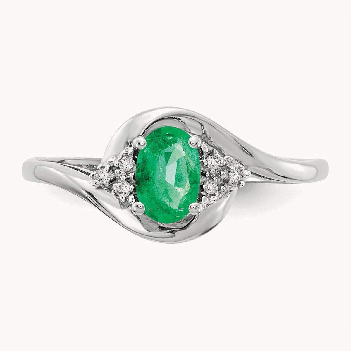 Emerald and Diamond Ring — 14K White Gold