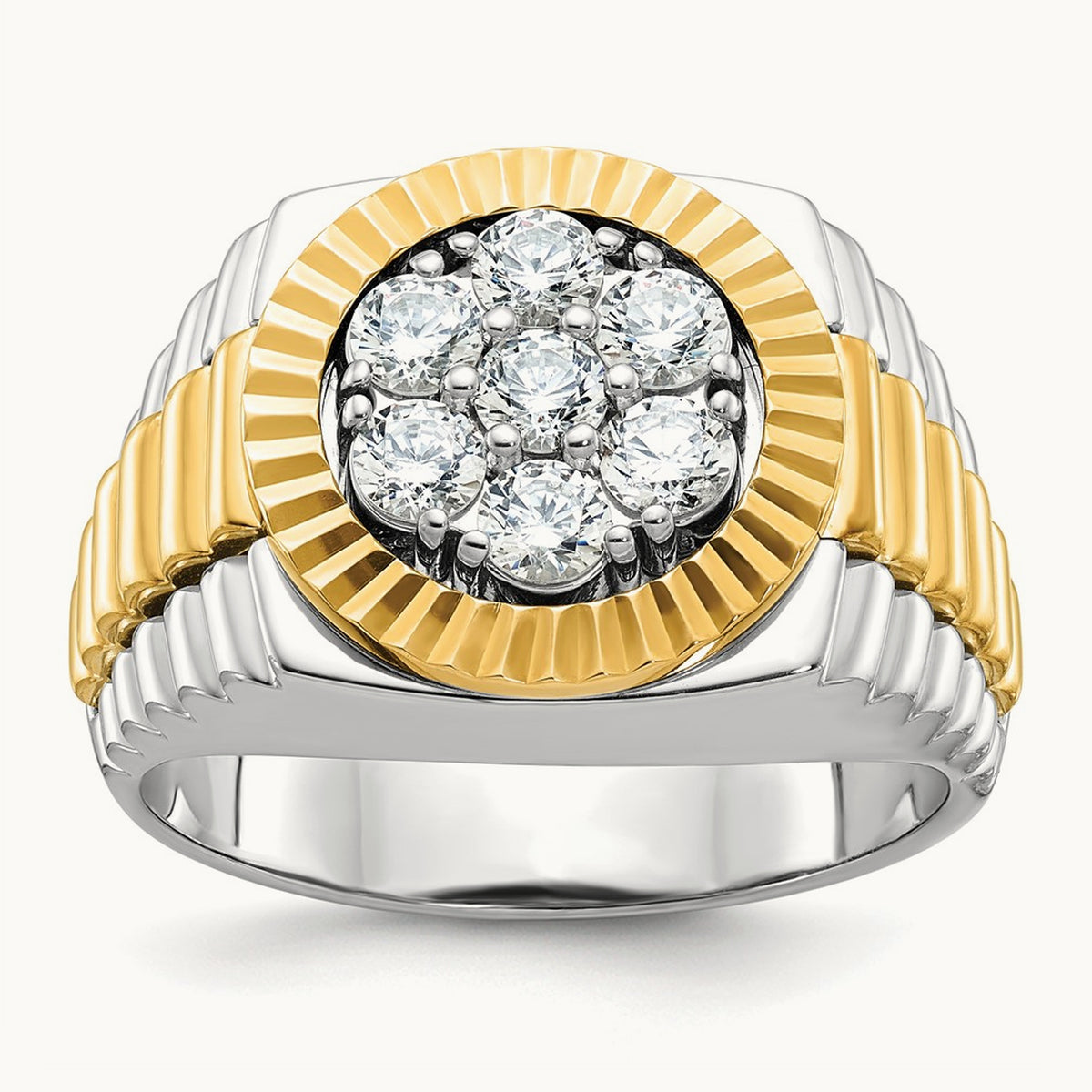14ktt IBGoodman Men's Polished & Textured AA Diamond Cluster Ring