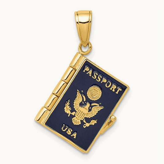 Enamel 3-D Passport Opens Pendant, 14K