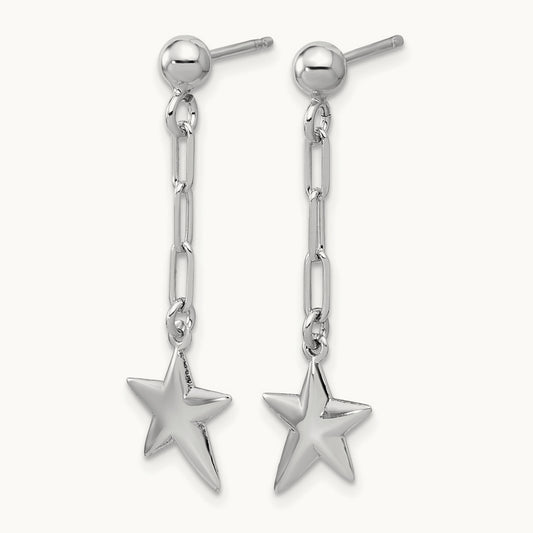 SS RH-plated Polished Star Link Dangle Post Earrings — Leslie's