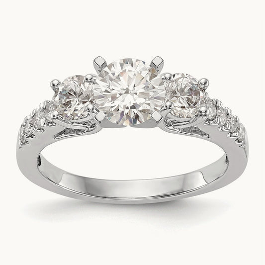 3-Stone Diamond Peg Set Semi-mount Engagement Ring, 14K White Gold