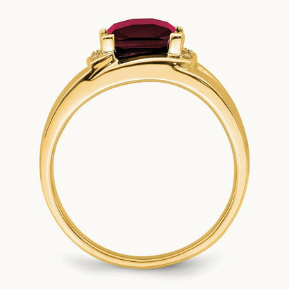 Emerald-cut Created Ruby and Diamond Mens Ring, 14K