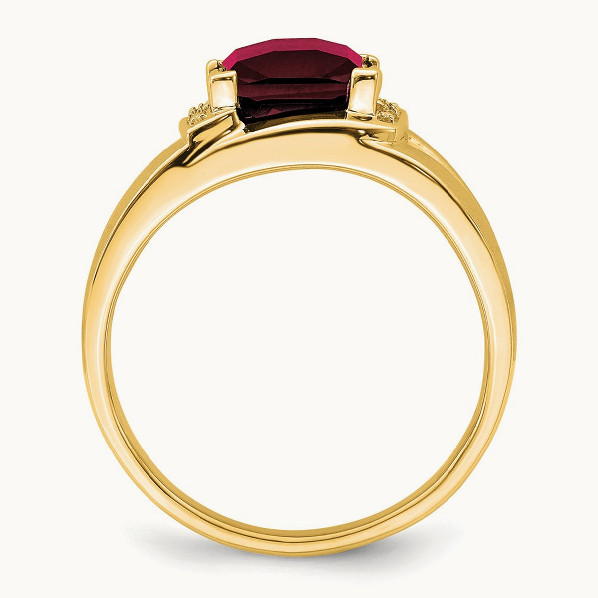 Emerald-cut Created Ruby and Diamond Mens Ring, 14K