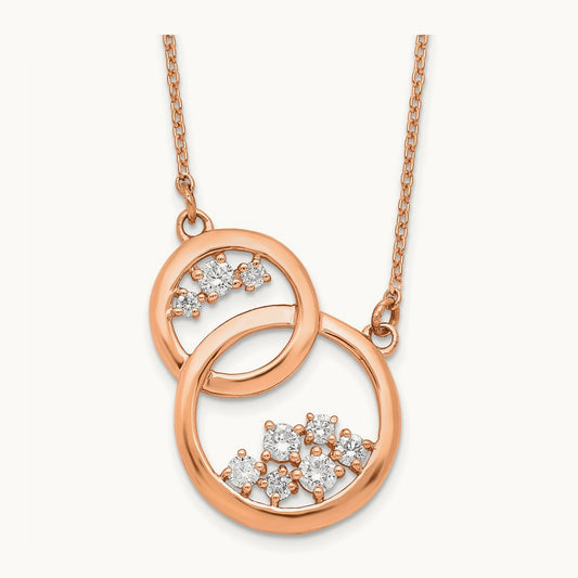 Polished Diamond Double Circle 18in Necklace, 14K Rose Gold