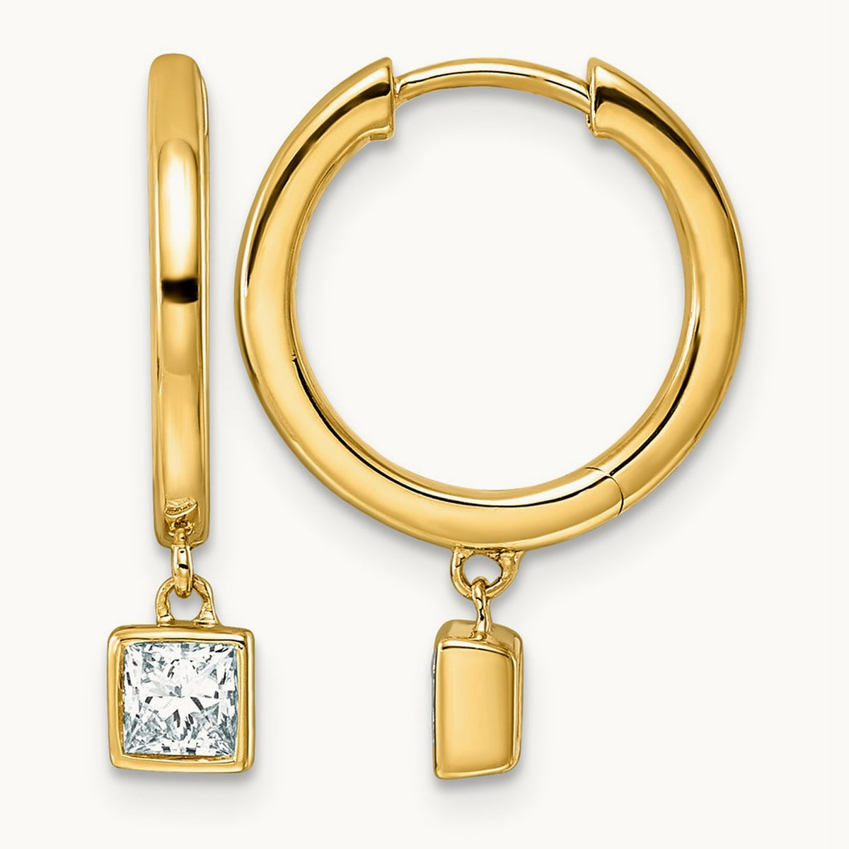 Dangle Princess Bezel Hoop Earrings, 0.25-0.50 ct tw Lab-Grown Diamond — 1/2 ct, 14K Yellow Gold