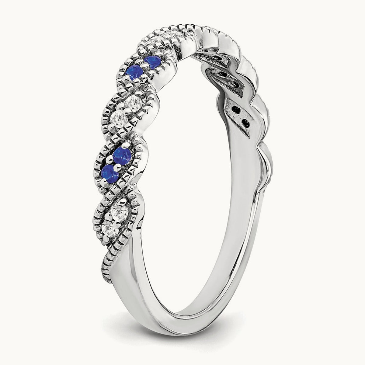 Sapphire and Diamond Twist Band, 14K White Gold