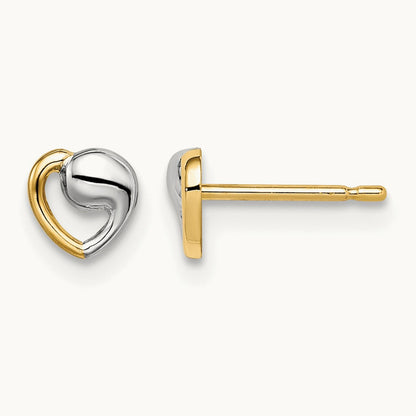Madi K & White Rhodium Heart Post Earrings, 14K