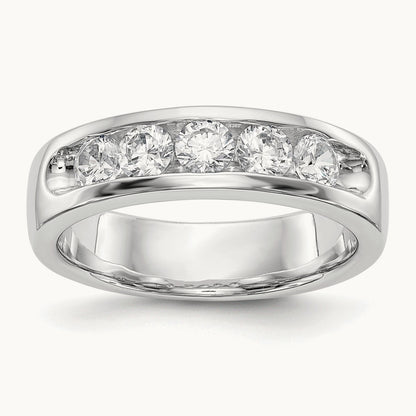 5-Stone Diamond Channel Band, 14K White Gold