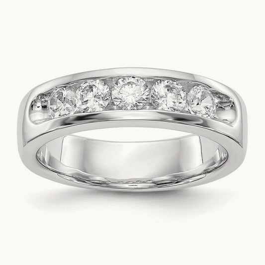 5-Stone Diamond Channel Band, 14K White Gold