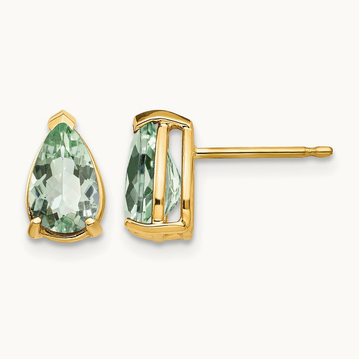 8x5 Pear Green Quartz Earrings, 14K