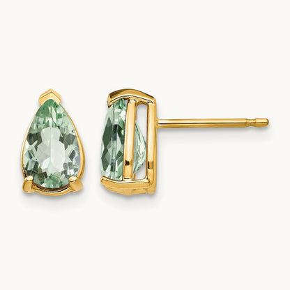 8x5 Pear Green Quartz Earrings, 14K